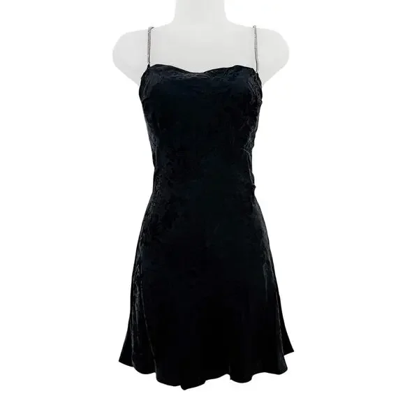 For Love & Lemons Dress Womens Medium Black Gabrielle Mini Slip Whimsygoth Y2K‎ - Picture 4 of 14